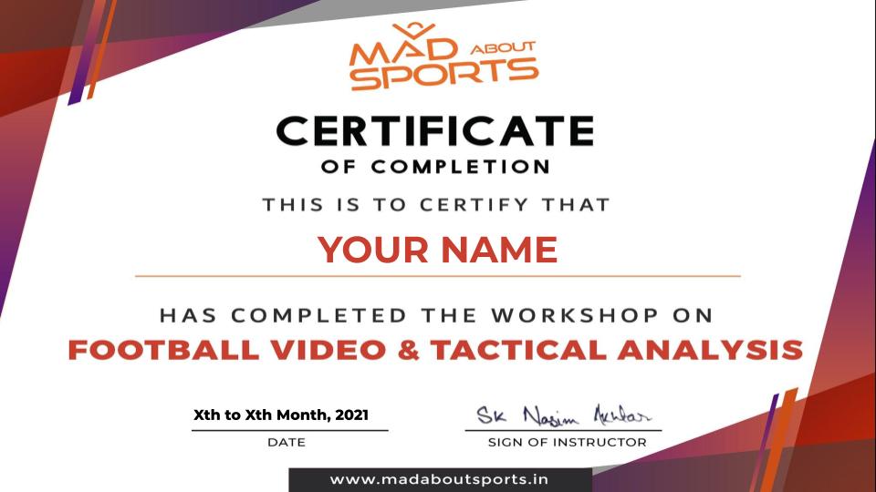 FOOTBALL VIDEO AND TACTICAL ANALYSIS WEBSITE SAMPLE CERTIFICATE